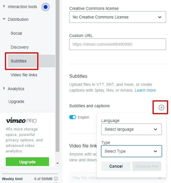 Sottotitoli per Vimeo