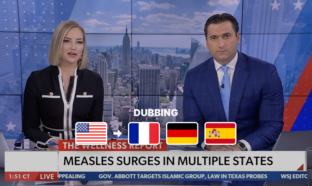 Live news broadcast demo with AI-dubbed audio tracks