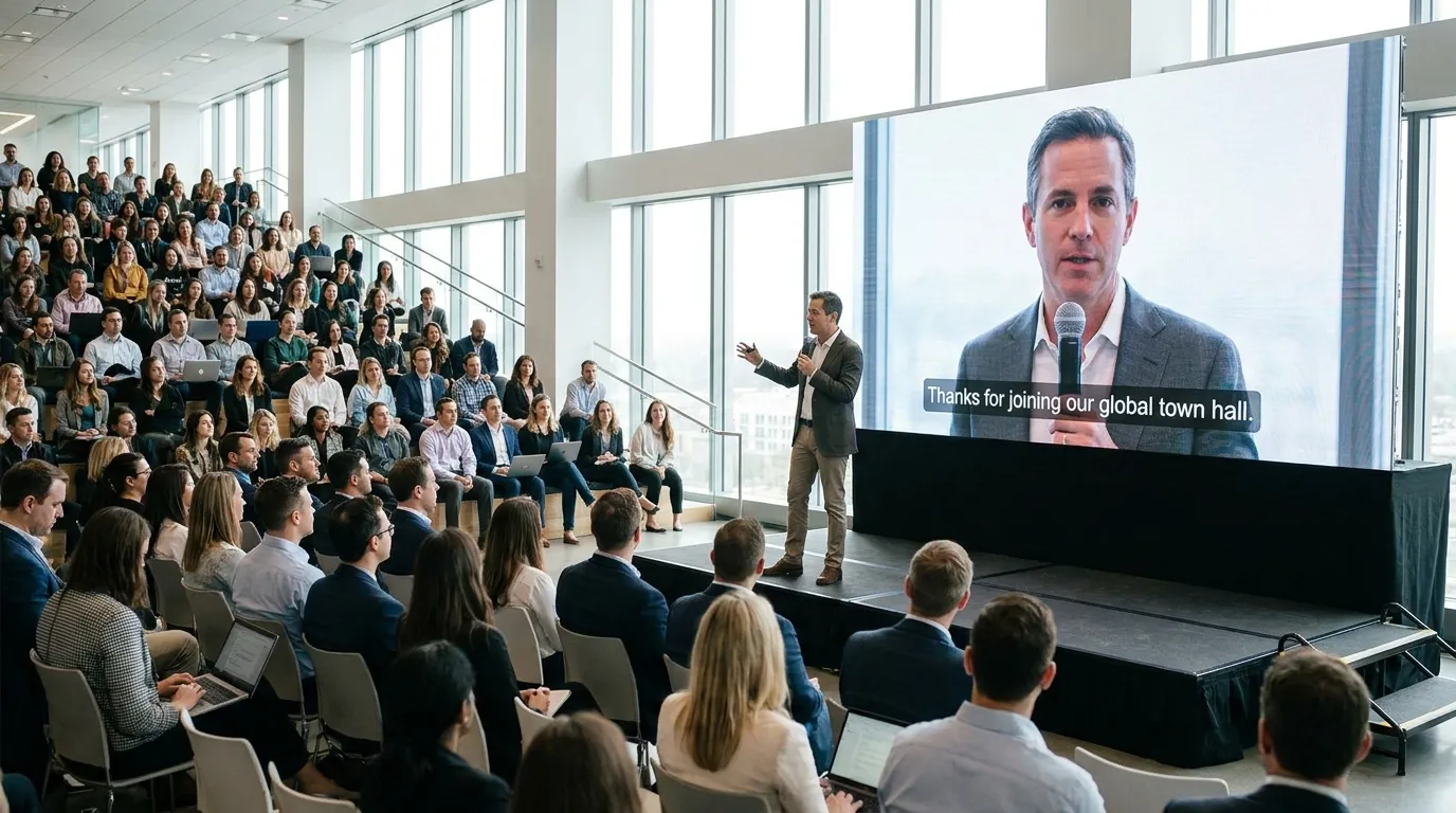 Subtítulos en directo en una reunión general de empresa