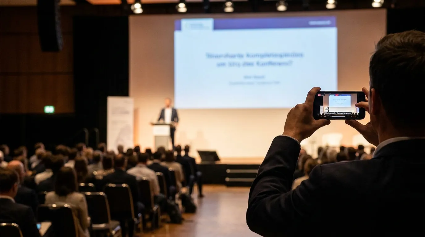 Attendees at a live conference using their phones