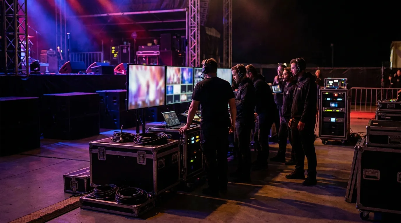 Monitor di produzione nel backstage durante uno spettacolo live