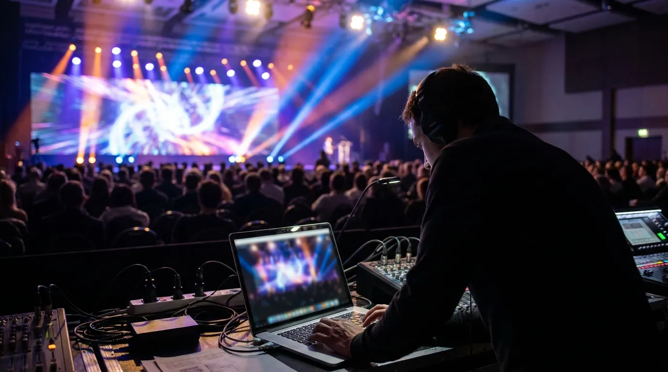 Un produttore avvia la diretta dalla regia di sala