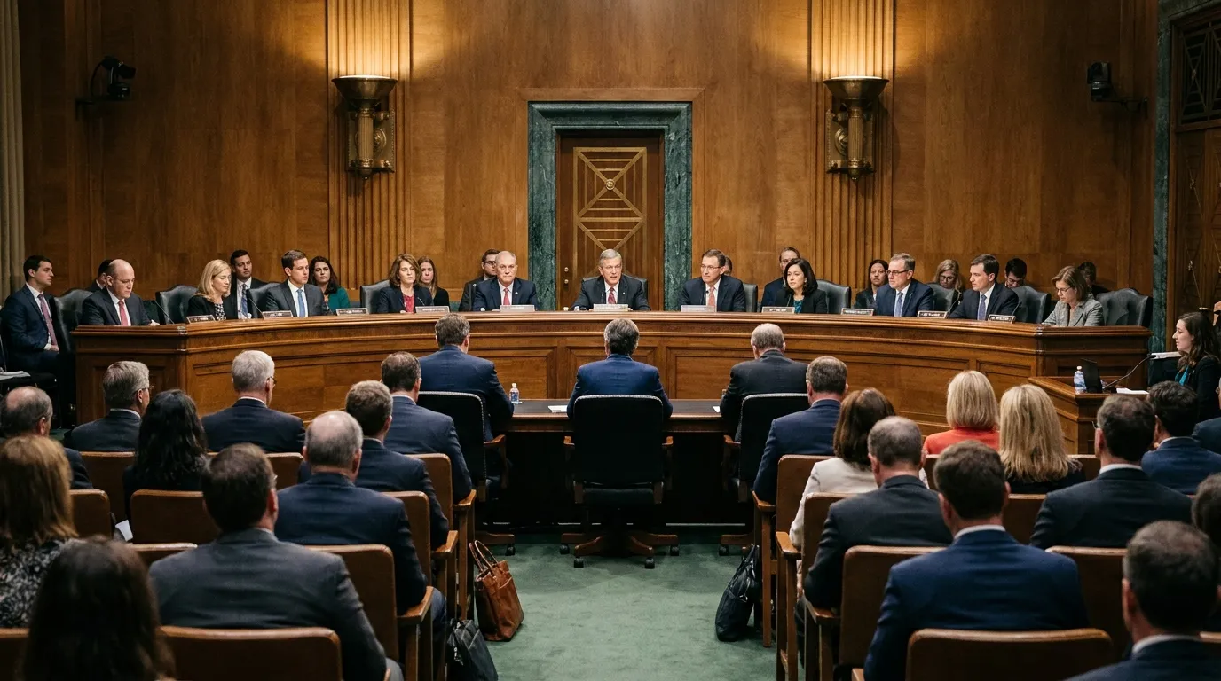 A government hearing chamber in session