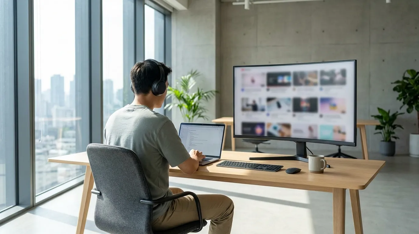 Un ingeniero de streaming trabaja desde un portátil sin equipos físicos en la cadena